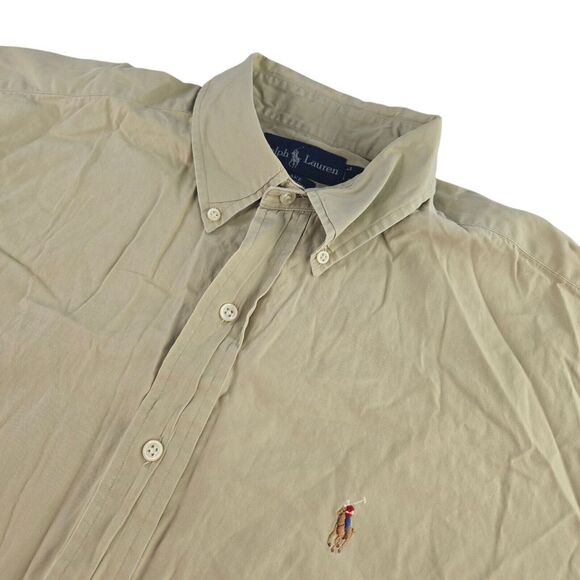 Ralph Lauren Blake Mens Large‎ Light Brown Short Sleeve Button Down Cotton Shirt - Picture 1 of 5